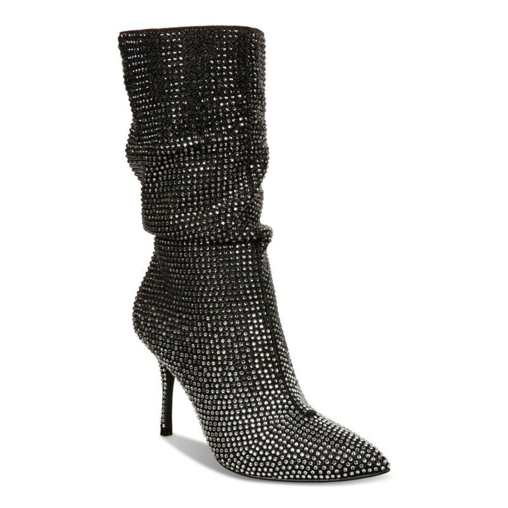 THALIA SODI Womens Black Rhinestone Raquell Pointed Toe Stiletto Slouch Boot 7 M